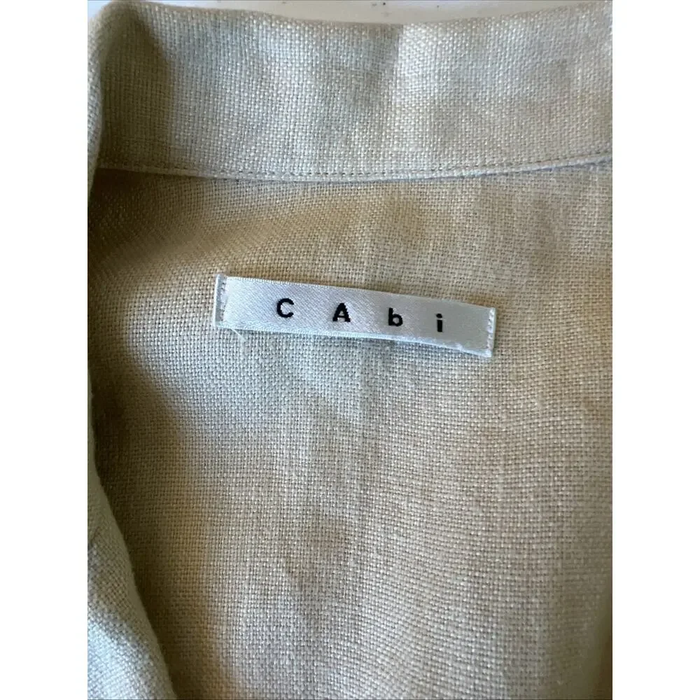 Cabi Tan 100% Linen One Button Academia blazer safari Jacket medium pleated #902 - Picture 6 of 11